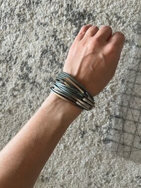 Multi-Strand Leather Wrap Bracelet in Metallic